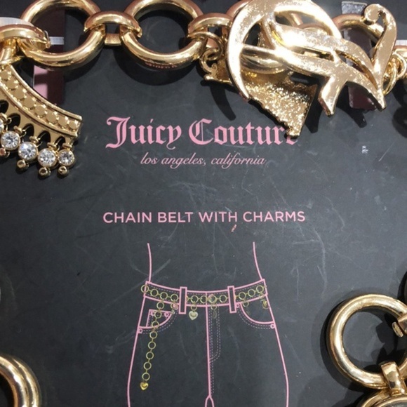 Juicy Couture gold plated chain belt with charms in pink heart shaped box nrw - Picture 3 of 16